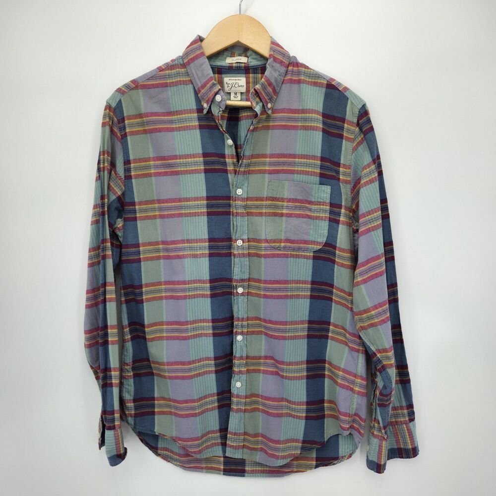 J Crew Men Indian Madras Plaid Shirt Classic Fit Button Front Long Sleeve Medium